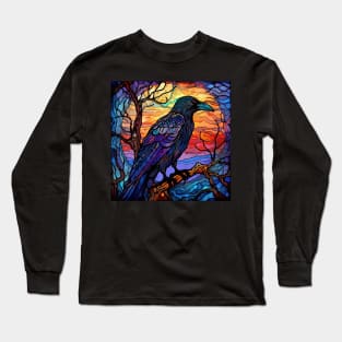 Colorful Gothic Raven in a tree Long Sleeve T-Shirt